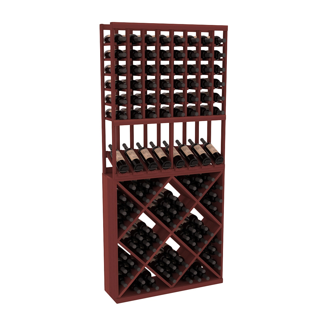 InstaCellar - 8 Column High Reveal 82 Cube Combo in Premium Redwood Cherry stained without WineSafe™ Satin Sealant