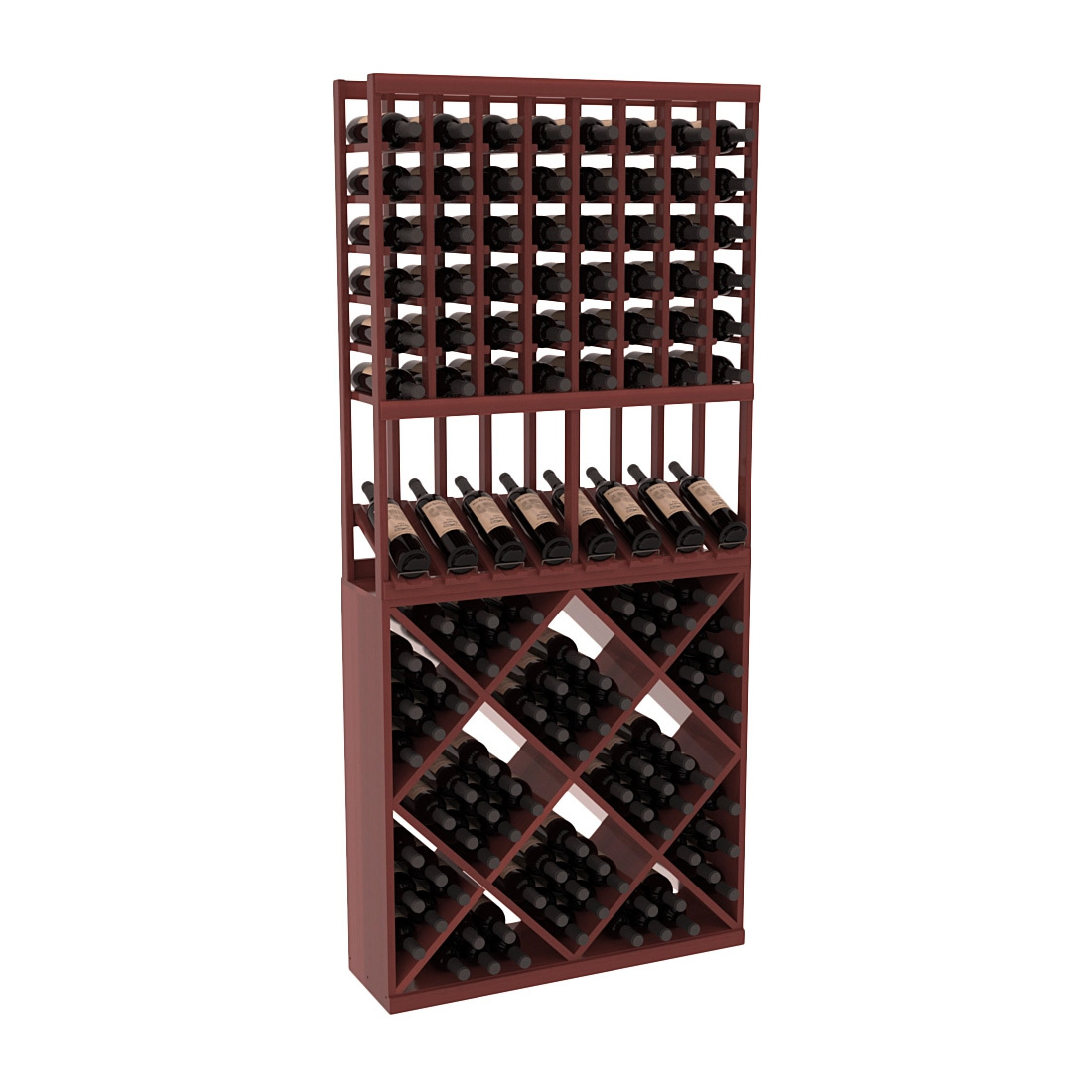 InstaCellar - 8 Column High Reveal 82 Cube Combo in Premium Redwood Cherry stained with WineSafe™ Satin Sealant