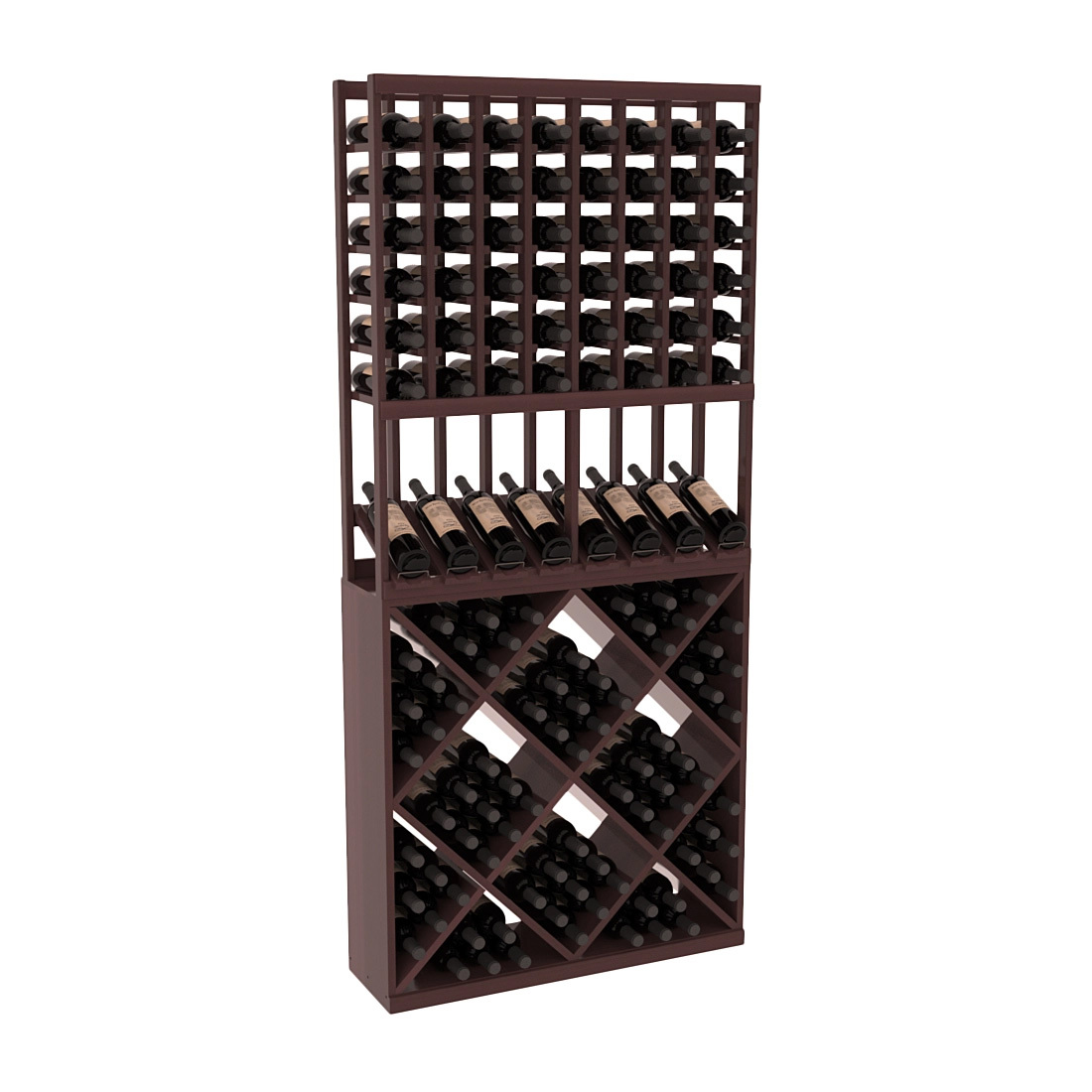 InstaCellar - 8 Column High Reveal 82 Cube Combo in Premium Redwood Walnut stained with WineSafe™ Satin Sealant