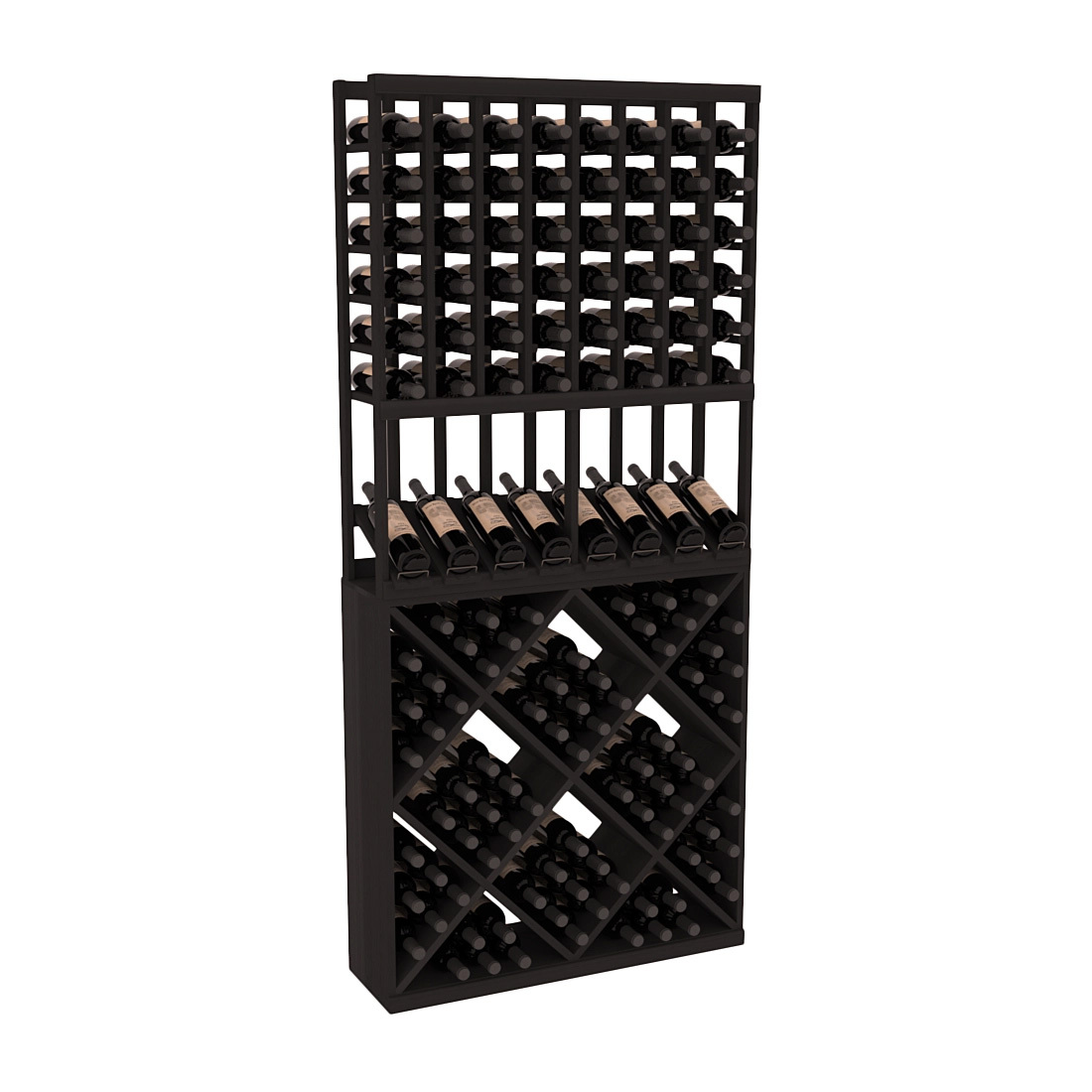 InstaCellar - 8 Column High Reveal 82 Cube Combo in Premium Redwood Black stained without WineSafe™ Satin Sealant