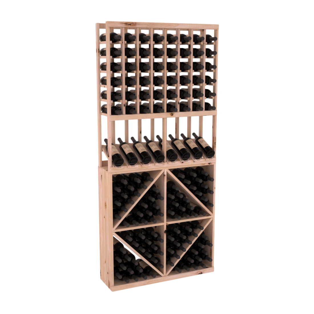 InstaCellar - 8 Column High Reveal 96 Bin Combo in Knotty Alder Unstained without WineSafe™ Satin Sealant