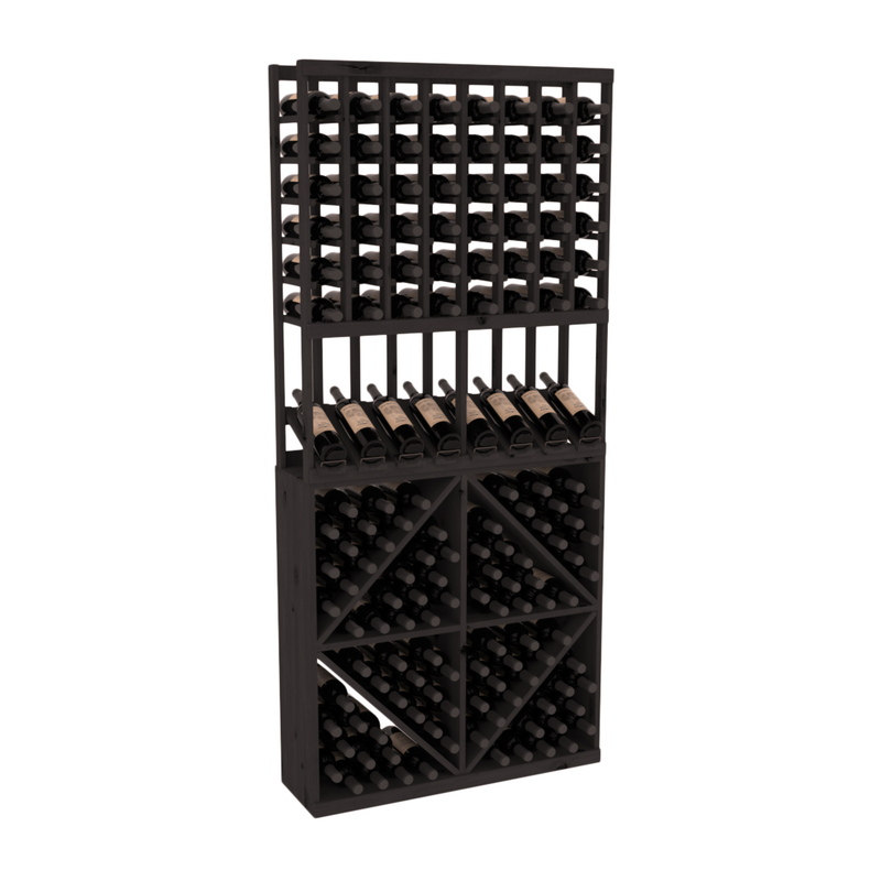 InstaCellar - 8 Column High Reveal 96 Bin Combo in Knotty Alder Black stained without WineSafe™ Satin Sealant