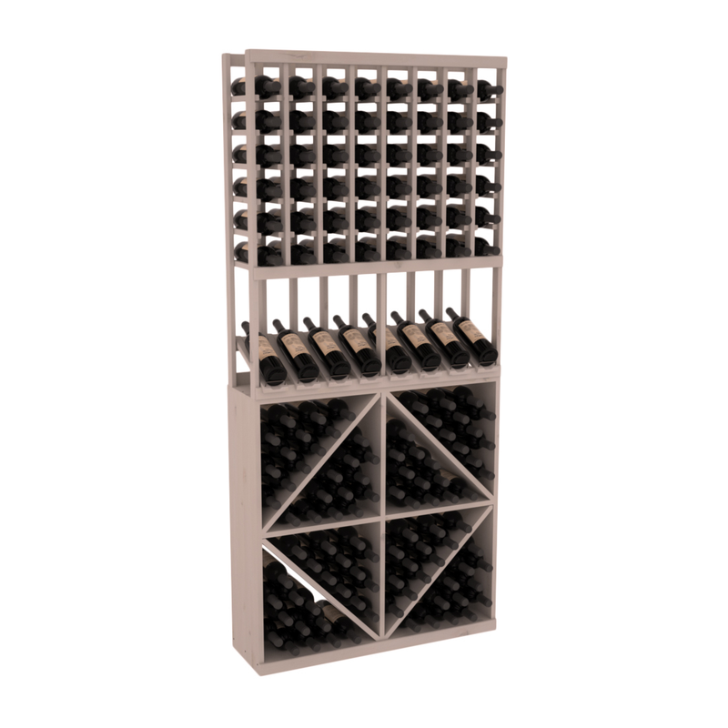 InstaCellar - 8 Column High Reveal 96 Bin Combo in Knotty Alder Greywash stained without WineSafe™ Satin Sealant