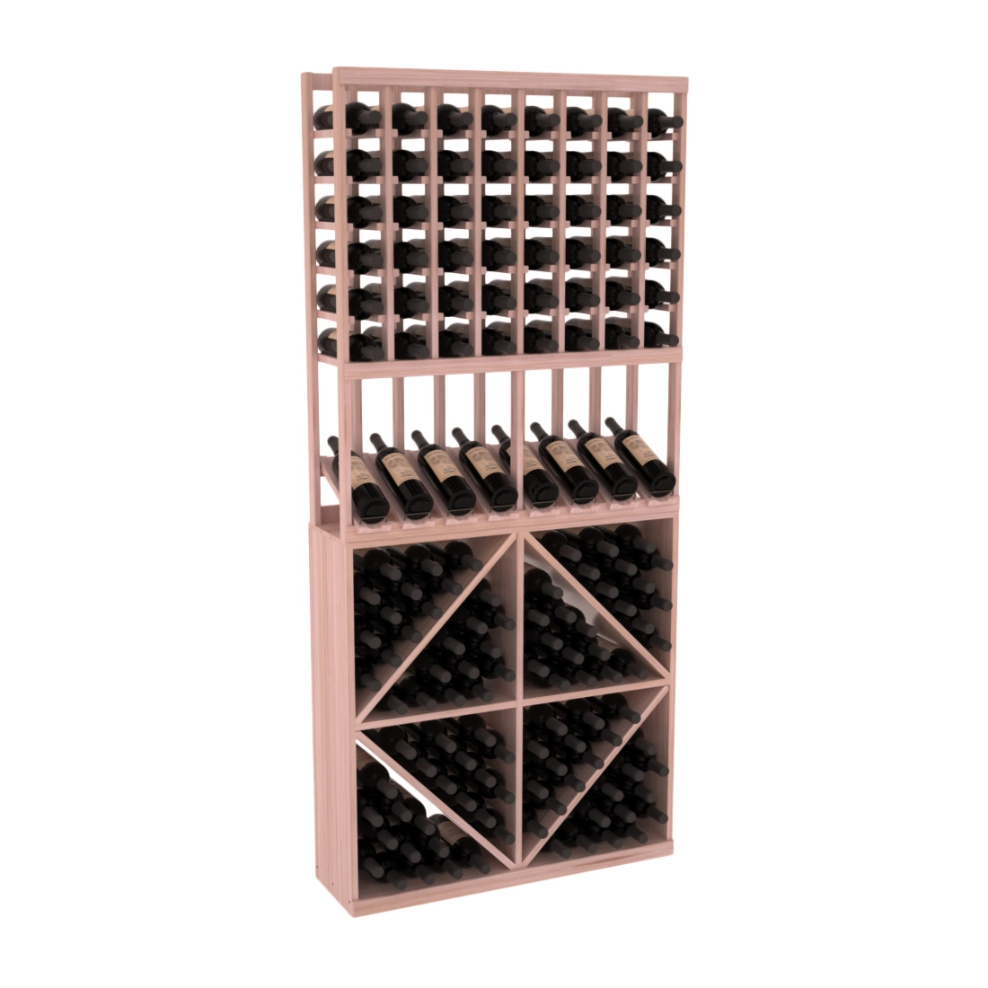 InstaCellar - 8 Column High Reveal 96 Bin Combo in Grand Mahogany Unstained with WineSafe™ Satin Sealant