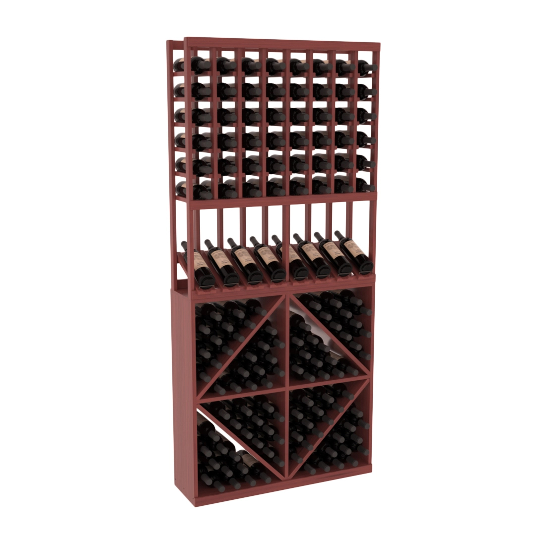 InstaCellar - 8 Column High Reveal 96 Bin Combo in Grand Mahogany Cherry stained with WineSafe™ Satin Sealant