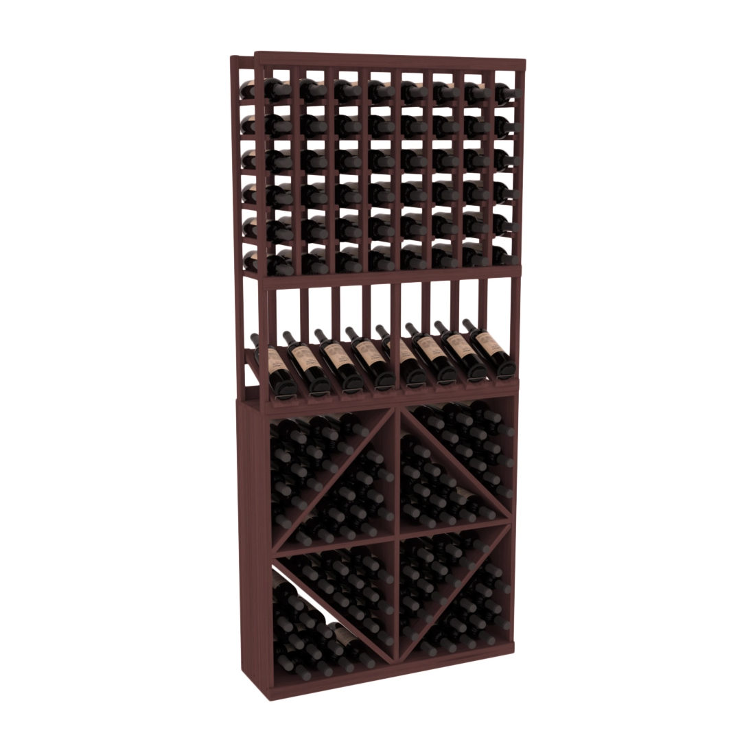 InstaCellar - 8 Column High Reveal 96 Bin Combo in Grand Mahogany Walnut stained without WineSafe™ Satin Sealant