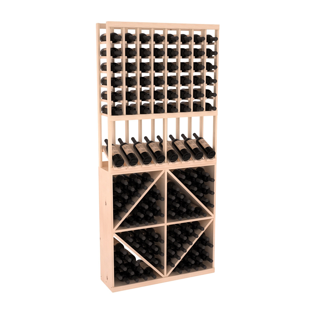 InstaCellar - 8 Column High Reveal 96 Bin Combo in Ponderosa Pine Unstained with WineSafe™ Satin Sealant