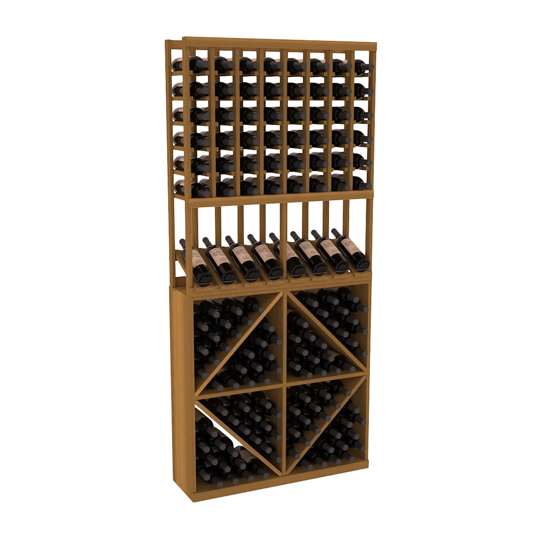 InstaCellar - 8 Column High Reveal 96 Bin Combo in Premium Redwood Oak stained without WineSafe™ Satin Sealant