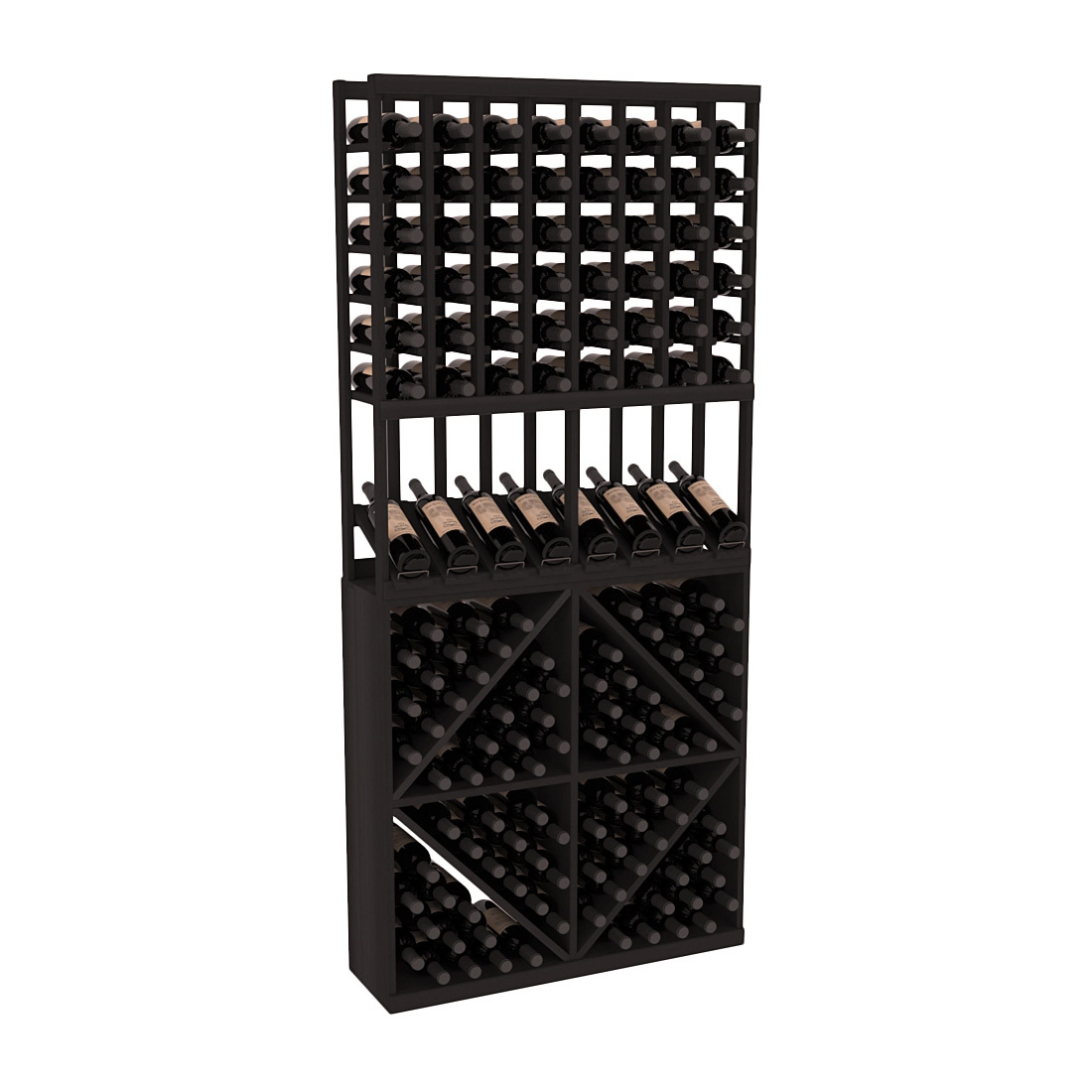 InstaCellar - 8 Column High Reveal 96 Bin Combo in Premium Redwood Black stained without WineSafe™ Satin Sealant