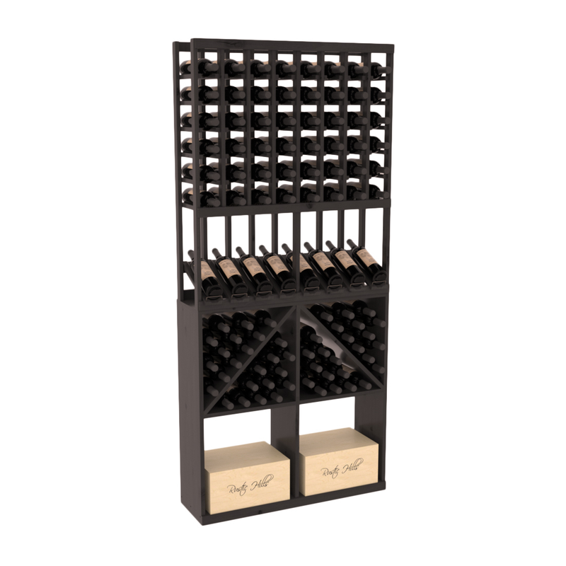 InstaCellar - 8 Column High Reveal 96 Bin /Case Combo in Knotty Alder Black stained with WineSafe™ Satin Sealant