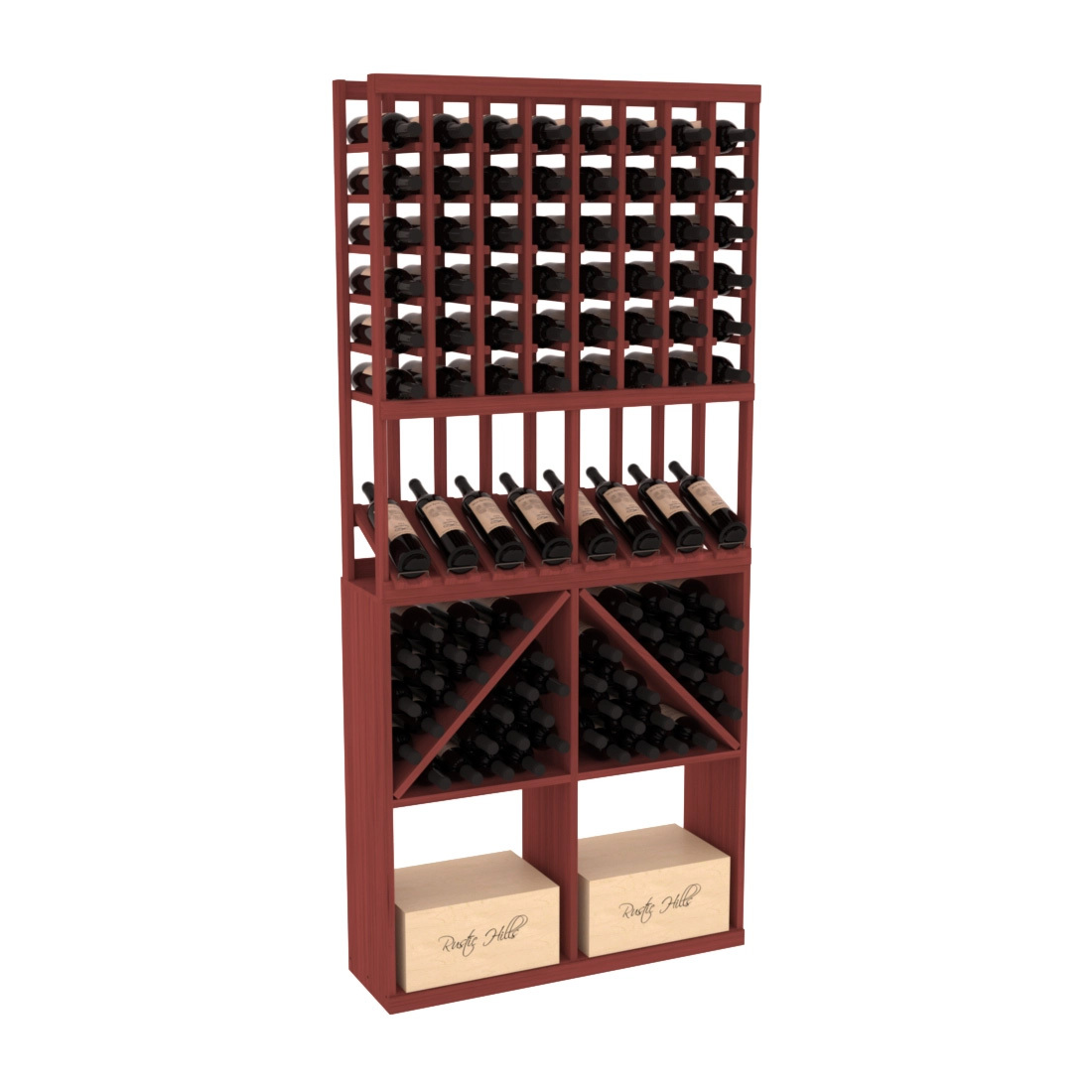 InstaCellar - 8 Column High Reveal 96 Bin /Case Combo in Grand Mahogany Cherry stained without WineSafe™ Satin Sealant