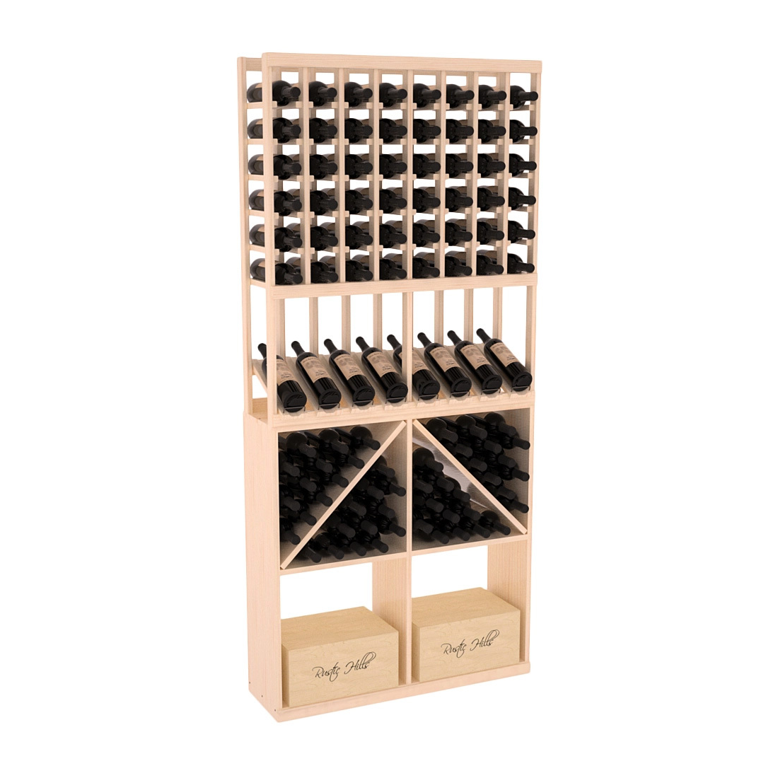 InstaCellar - 8 Column High Reveal 96 Bin /Case Combo in Ponderosa Pine Unstained with WineSafe™ Satin Sealant