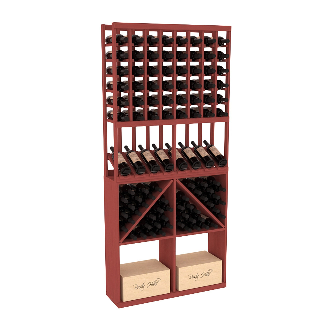 InstaCellar - 8 Column High Reveal 96 Bin /Case Combo in Ponderosa Pine Cherry stained without WineSafe™ Satin Sealant