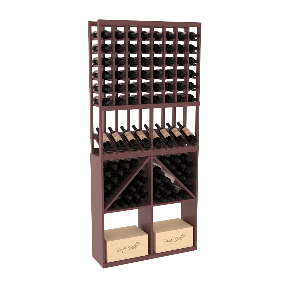 InstaCellar - 8 Column High Reveal 96 Bin /Case Combo in Ponderosa Pine Walnut stained with WineSafe™ Satin Sealant