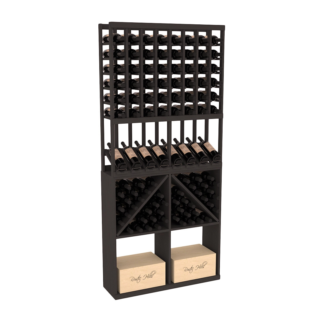 InstaCellar - 8 Column High Reveal 96 Bin /Case Combo in Ponderosa Pine Black stained without WineSafe™ Satin Sealant