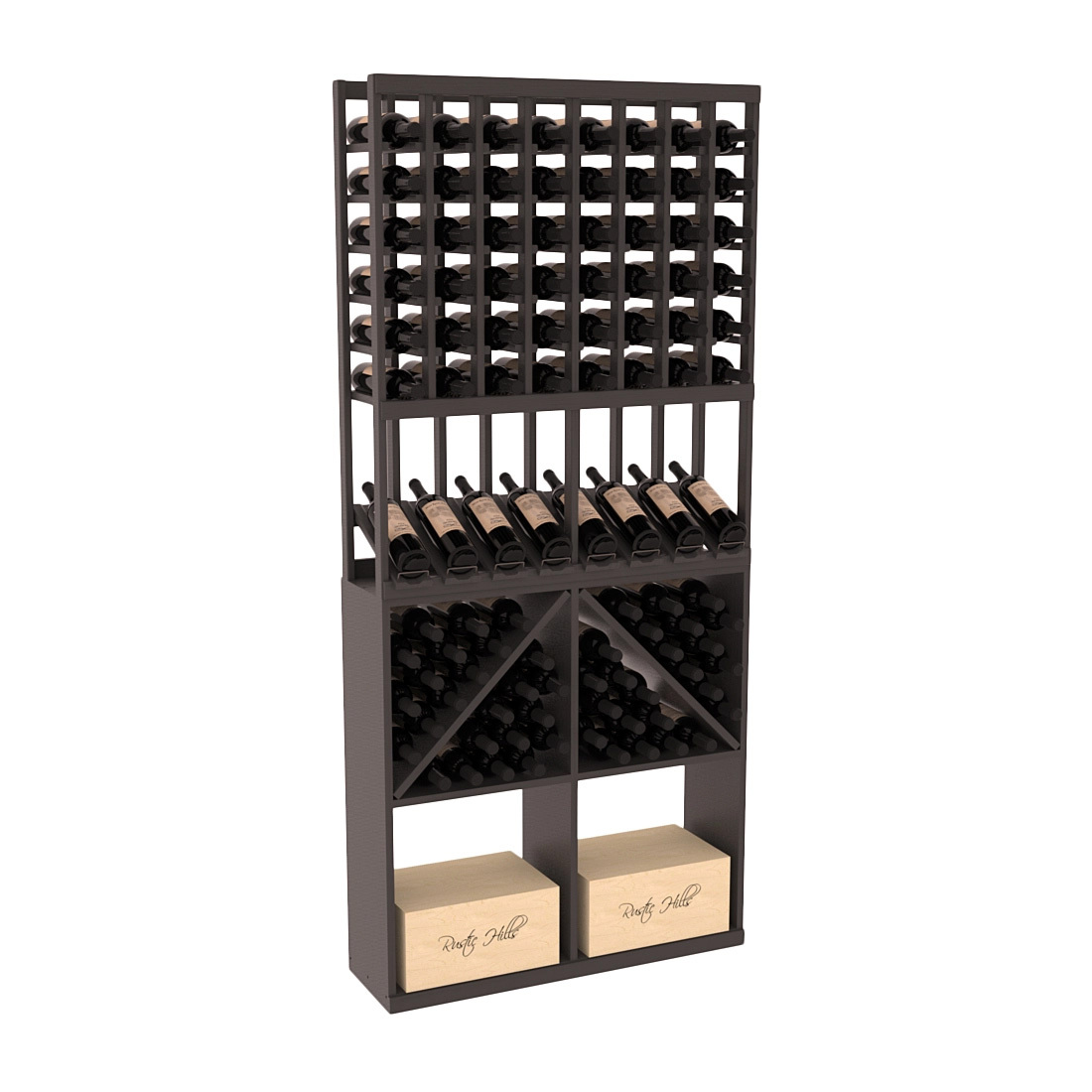 InstaCellar - 8 Column High Reveal 96 Bin /Case Combo in Ponderosa Pine Black stained with WineSafe™ Satin Sealant