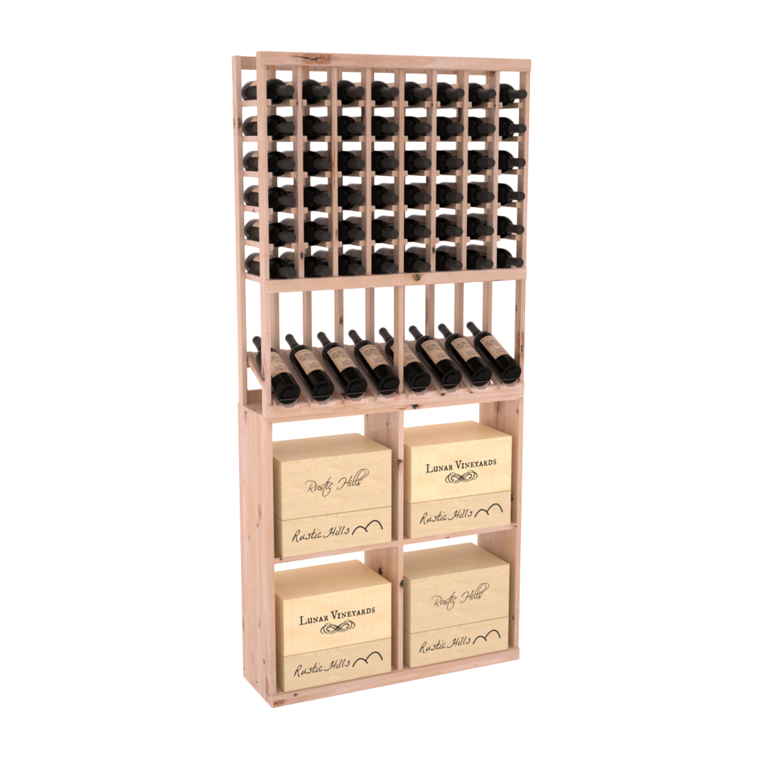 InstaCellar - 8 Column High Reveal 96 Case Combo in Knotty Alder Unstained with WineSafe™ Satin Sealant