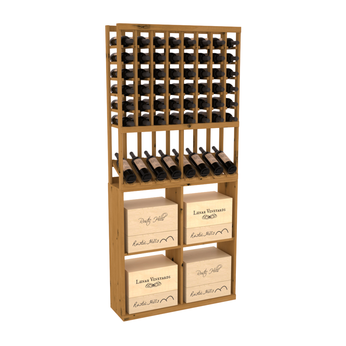 InstaCellar - 8 Column High Reveal 96 Case Combo in Knotty Alder Oak stained without WineSafe™ Satin Sealant