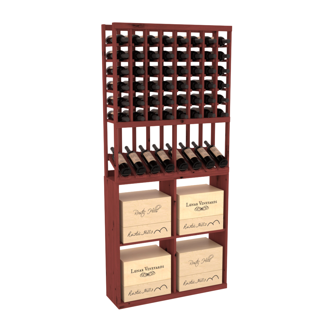 InstaCellar - 8 Column High Reveal 96 Case Combo in Knotty Alder Cherry stained without WineSafe™ Satin Sealant