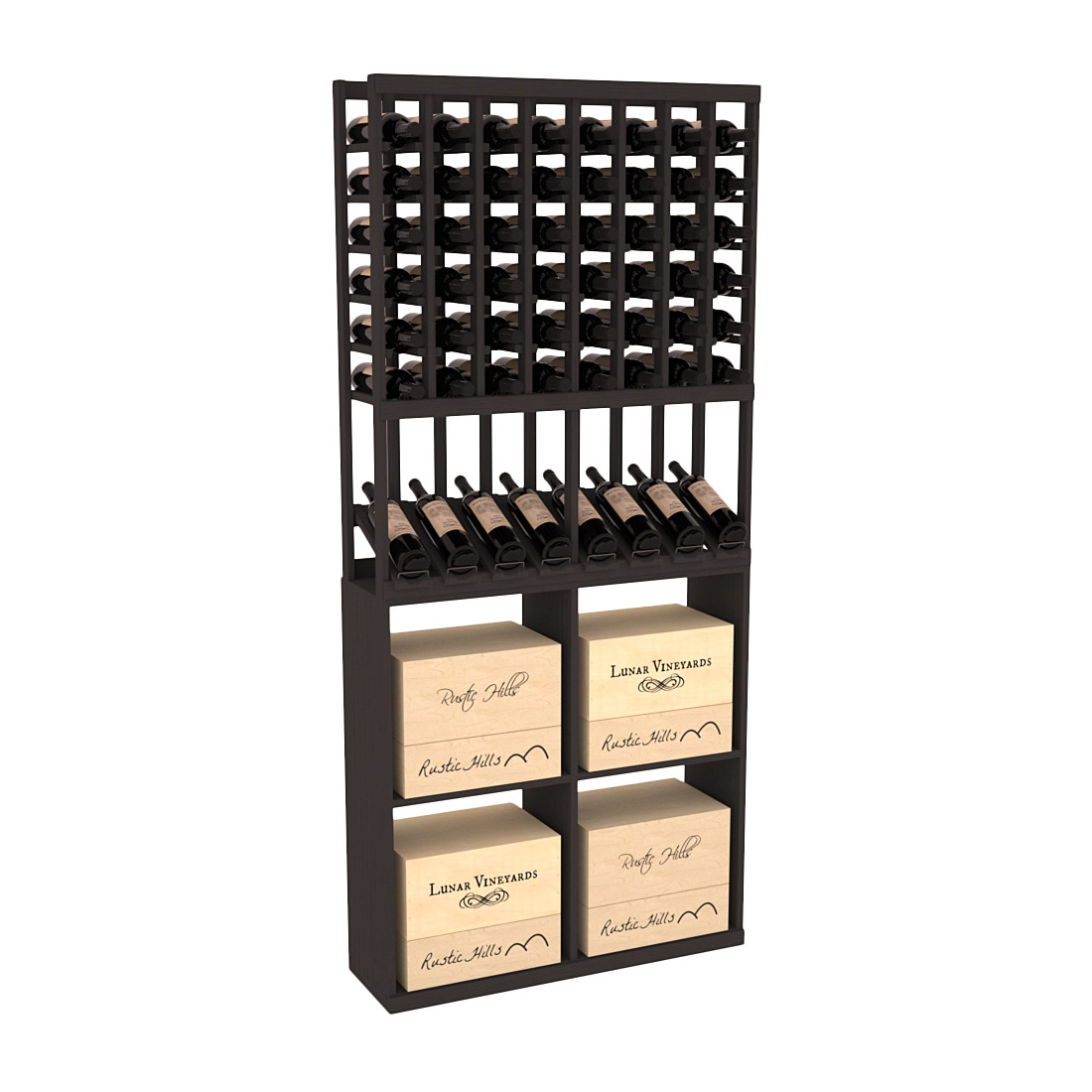 InstaCellar - 8 Column High Reveal 96 Case Combo in Ponderosa Pine Black stained without WineSafe™ Satin Sealant