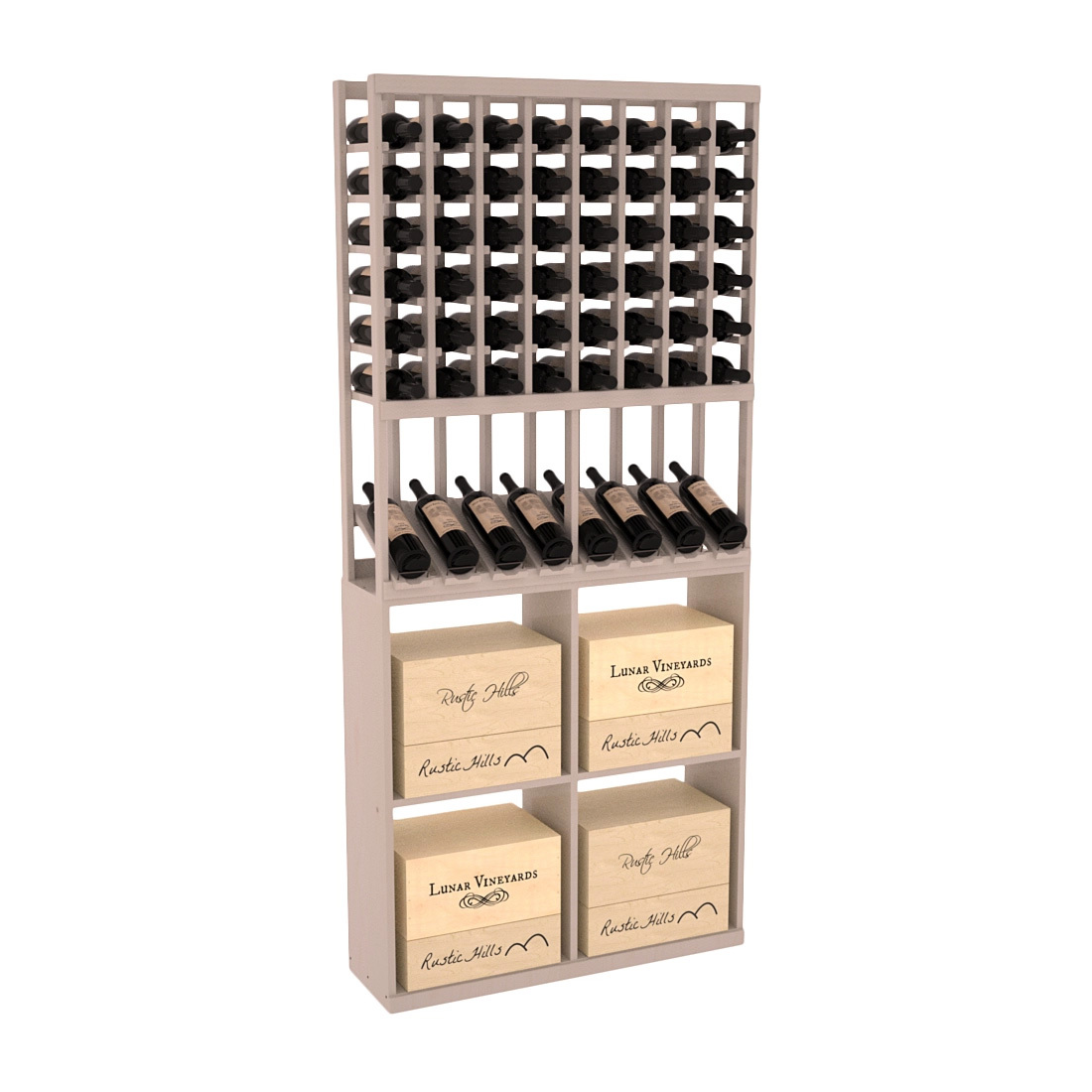 InstaCellar - 8 Column High Reveal 96 Case Combo in Ponderosa Pine Greywash stained with WineSafe™ Satin Sealant