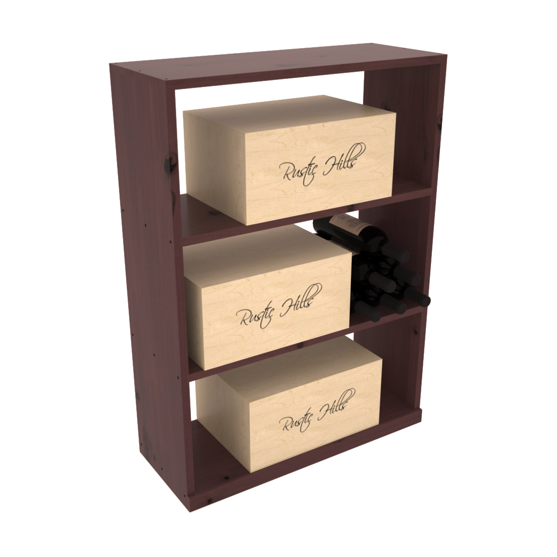 InstaCellar - Half Height Case Bin in Knotty Alder Walnut stained with WineSafe™ Satin Sealant