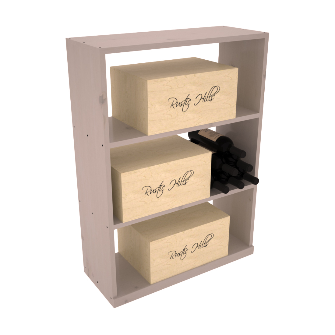InstaCellar - Half Height Case Bin in Knotty Alder Greywash stained with WineSafe™ Satin Sealant