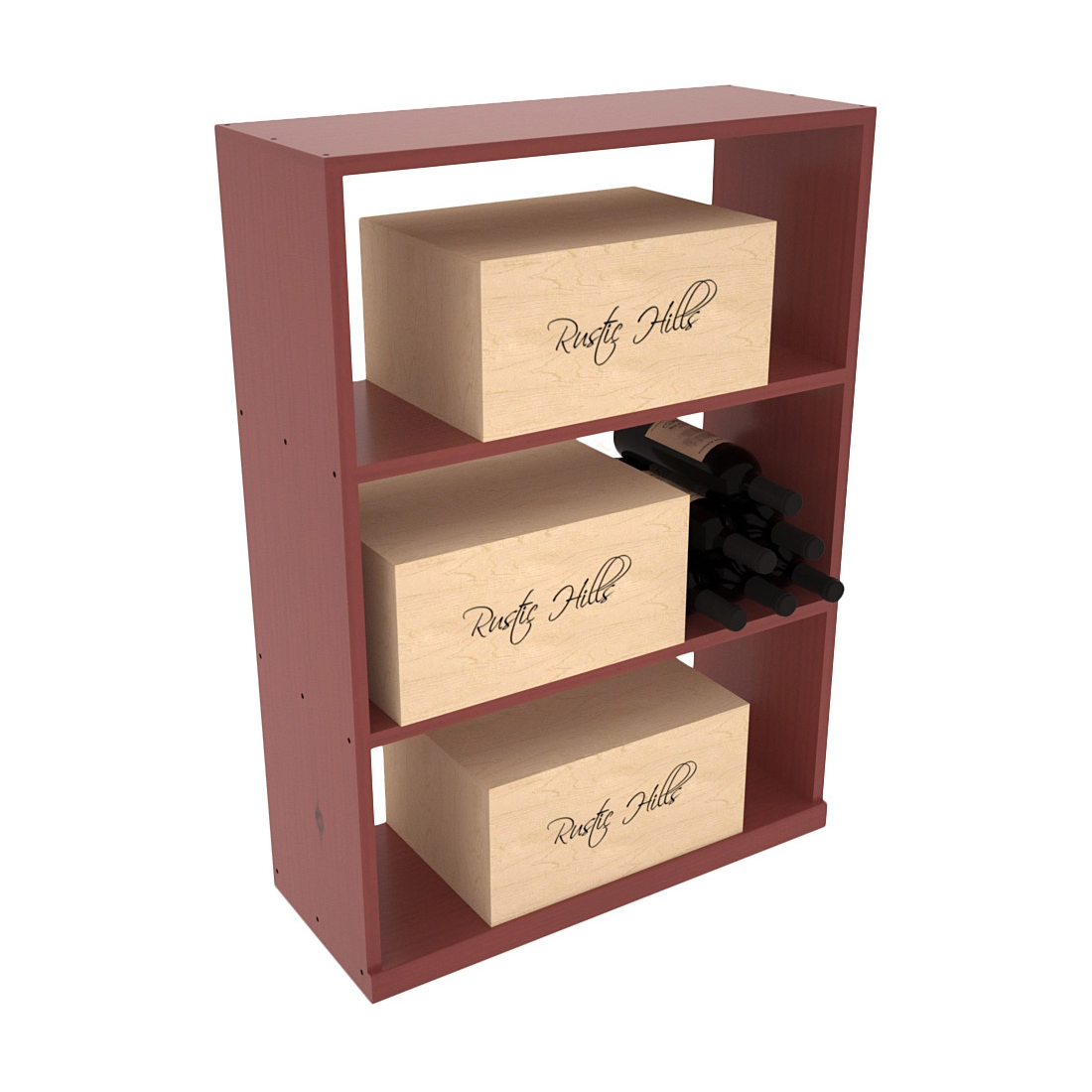 InstaCellar - Half Height Case Bin in Ponderosa Pine Cherry stained with WineSafe™ Satin Sealant