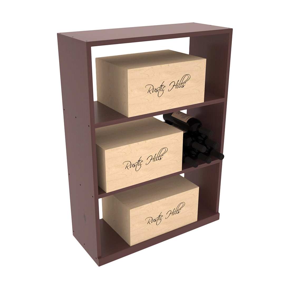 InstaCellar - Half Height Case Bin in Ponderosa Pine Walnut stained with WineSafe™ Satin Sealant