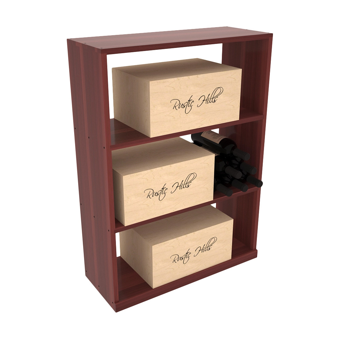 InstaCellar - Half Height Case Bin in Premium Redwood Cherry stained with WineSafe™ Satin Sealant