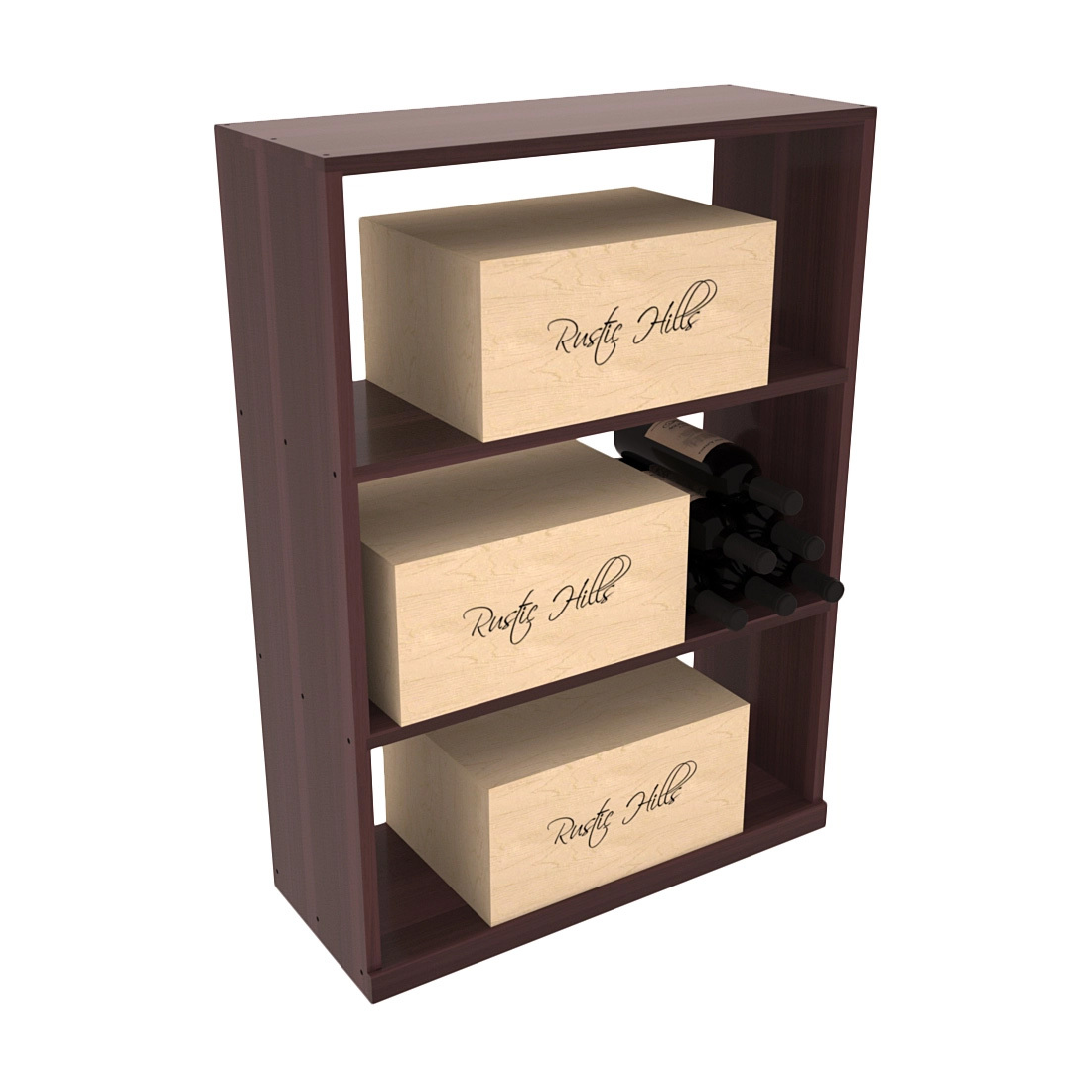 InstaCellar - Half Height Case Bin in Premium Redwood Walnut stained with WineSafe™ Satin Sealant