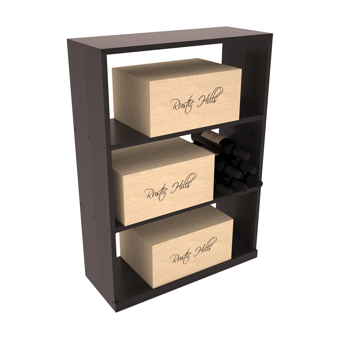 InstaCellar - Half Height Case Bin in Premium Redwood Black stained with WineSafe™ Satin Sealant