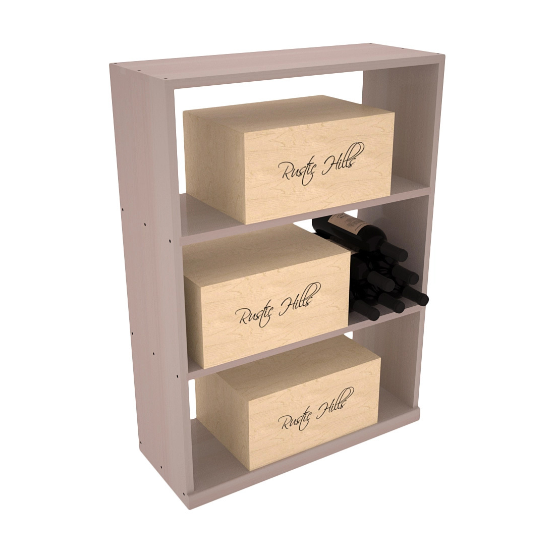 InstaCellar - Half Height Case Bin in Premium Redwood Greywash stained with WineSafe™ Satin Sealant