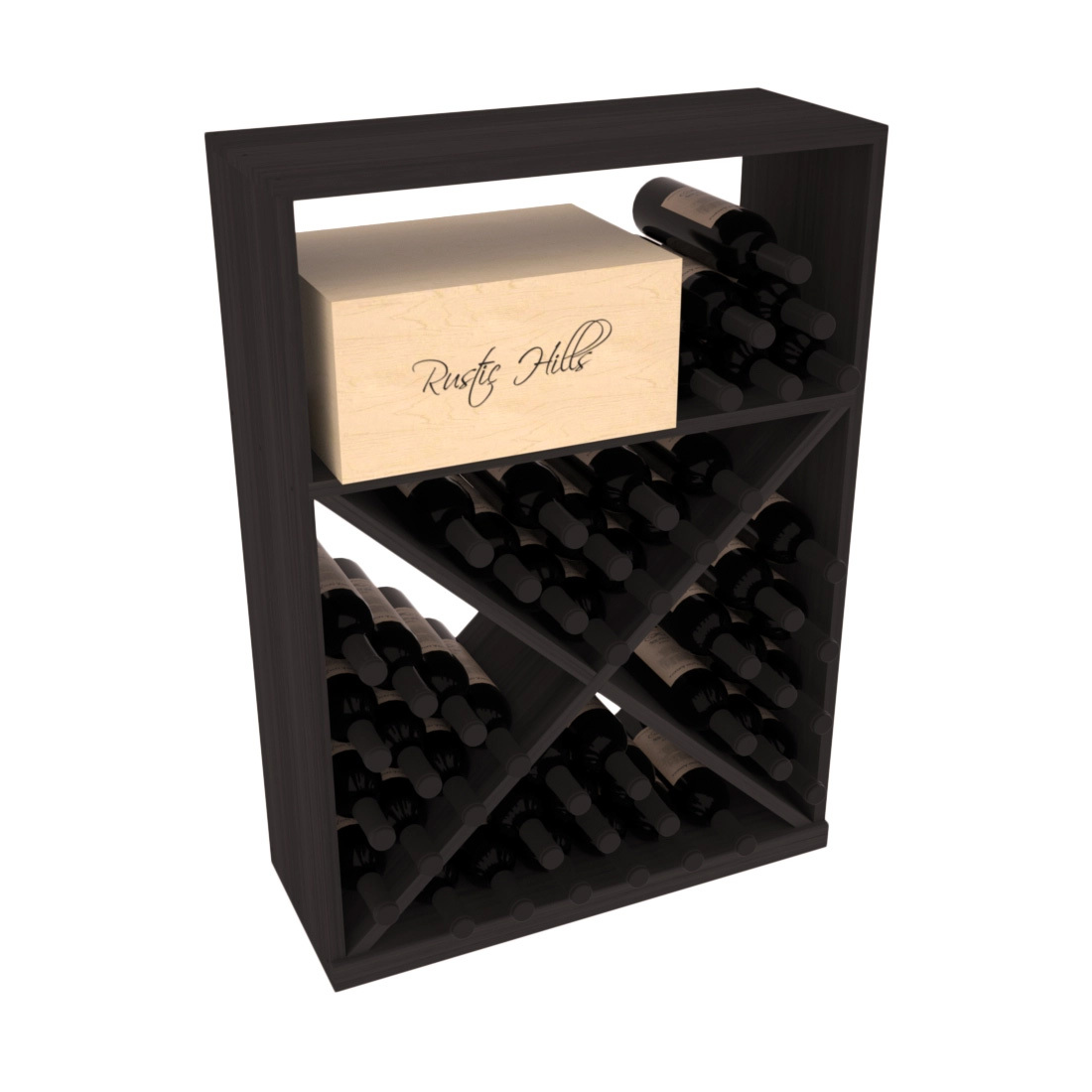 InstaCellar - Half Height Case w/ X Bin in Grand Mahogany Black stained without WineSafe™ Satin Sealant