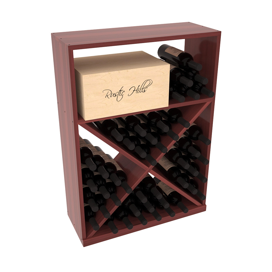 InstaCellar - Half Height Case w/ X Bin in Premium Redwood Cherry stained with WineSafe™ Satin Sealant