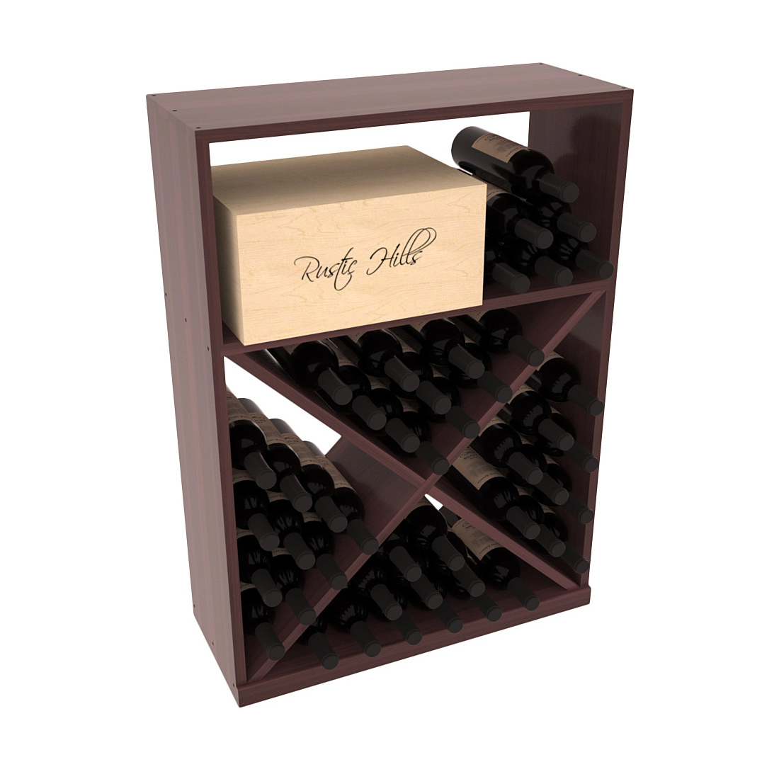 InstaCellar - Half Height Case w/ X Bin in Premium Redwood Walnut stained with WineSafe™ Satin Sealant