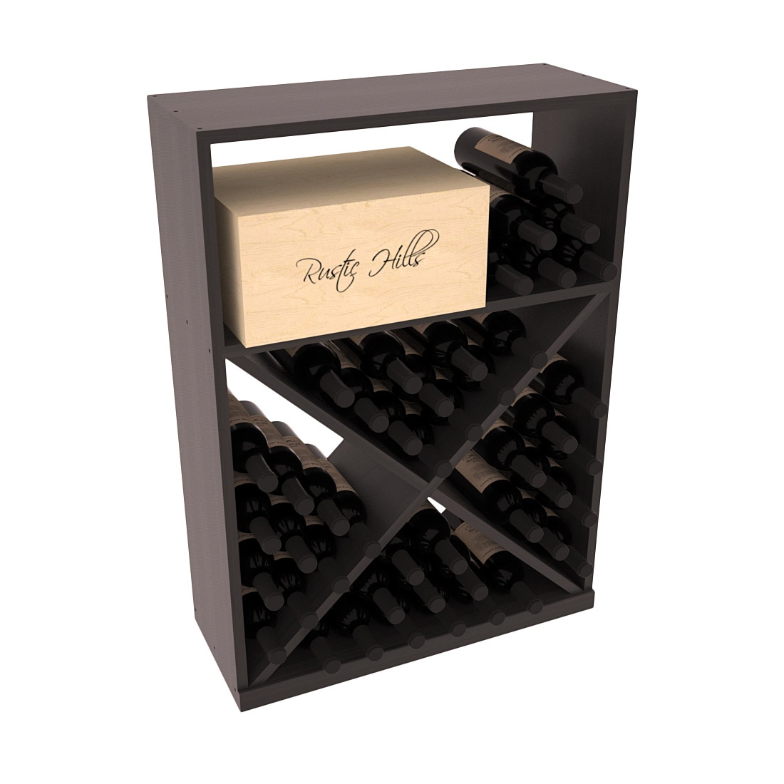 InstaCellar - Half Height Case w/ X Bin in Premium Redwood Black stained with WineSafe™ Satin Sealant