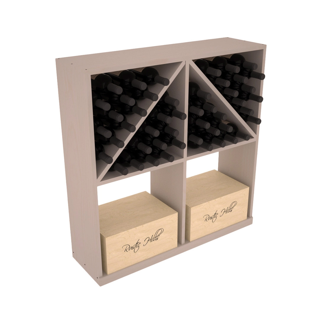 InstaCellar - Solid Case/Bottle Bin in Ponderosa Pine Greywash stained without WineSafe™ Satin Sealant