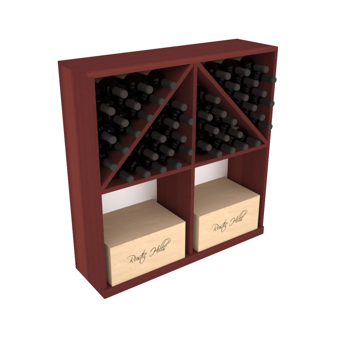 InstaCellar - Solid Case/Bottle Bin in Premium Redwood Cherry stained without WineSafe™ Satin Sealant