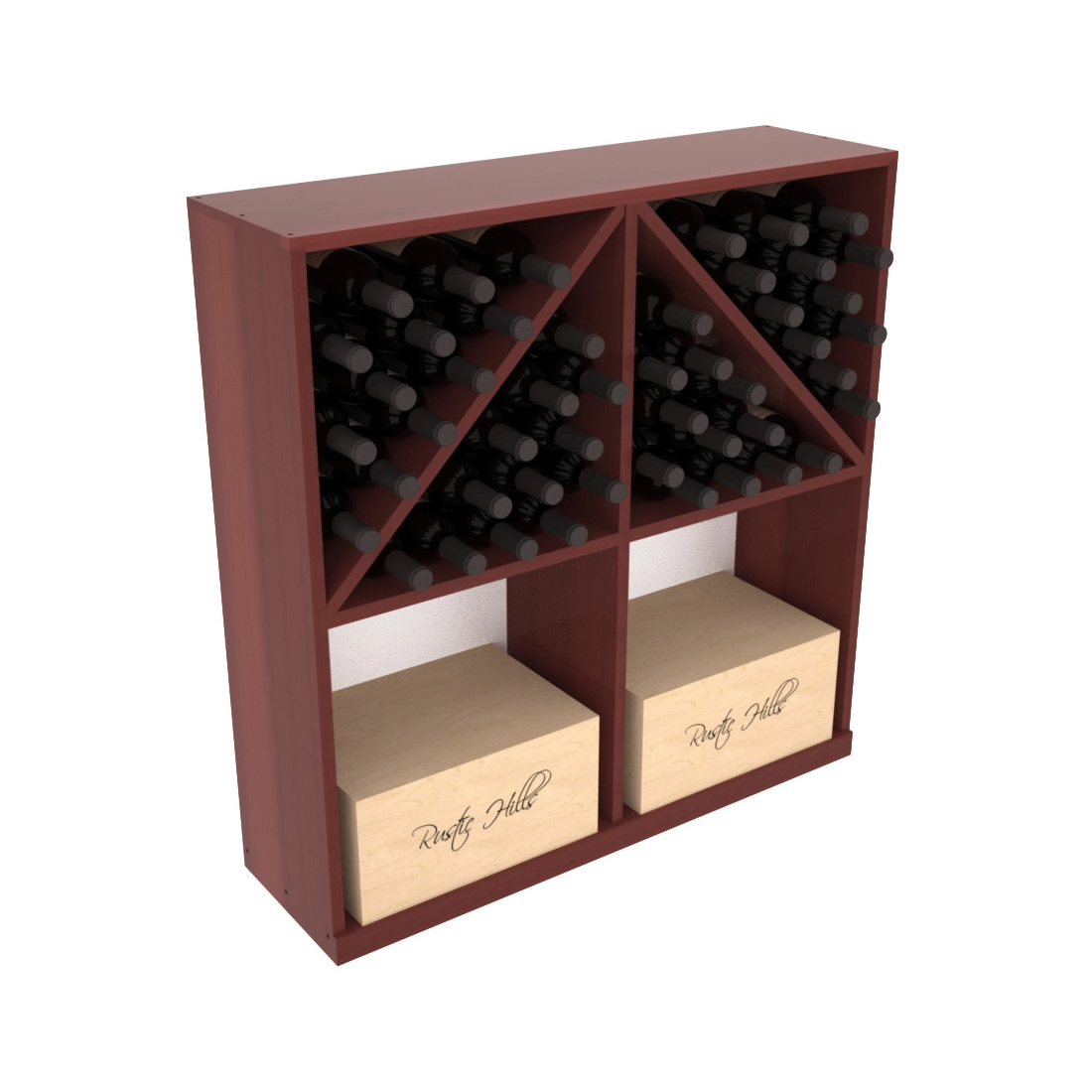 InstaCellar - Solid Case/Bottle Bin in Premium Redwood Cherry stained with WineSafe™ Satin Sealant