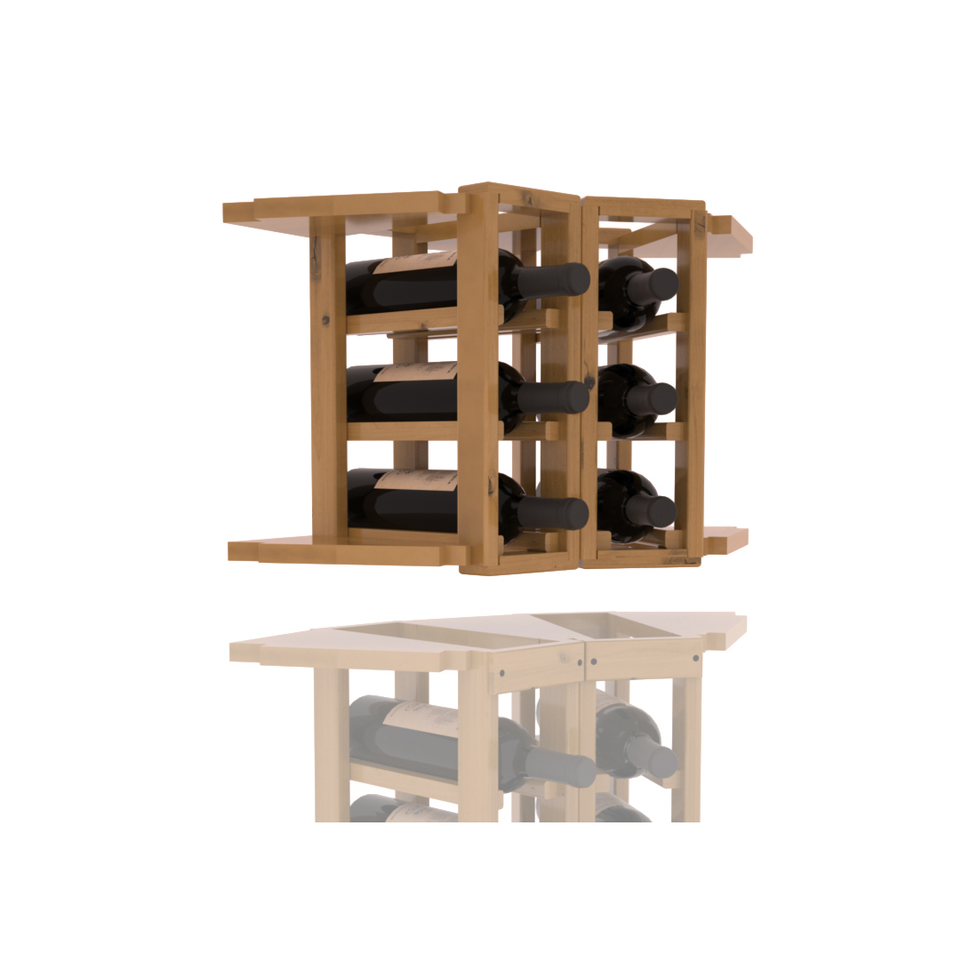 InstaCellar - 2 Column Corner Extender Rack in Knotty Alder Oak stained with WineSafe™ Satin Sealant