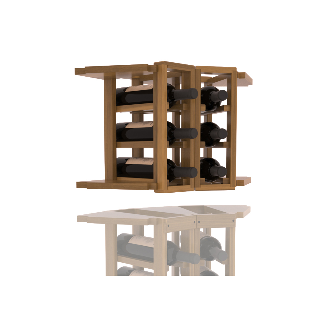InstaCellar - 2 Column Corner Extender Rack in Premium Redwood Oak stained with WineSafe™ Satin Sealant