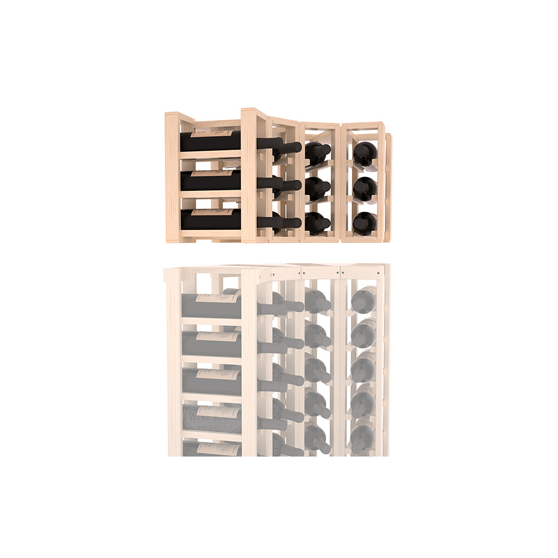 InstaCellar - 4 Column Corner Extender Rack in Ponderosa Pine Unstained with WineSafe™ Satin Sealant