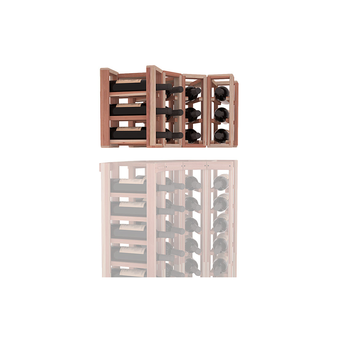 InstaCellar - 4 Column Corner Extender Rack in Premium Redwood Unstained without WineSafe™ Satin Sealant