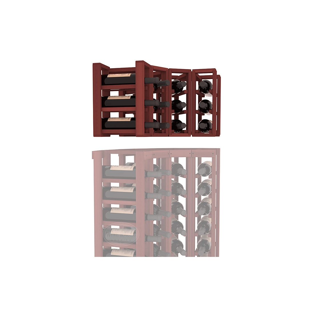InstaCellar - 4 Column Corner Extender Rack in Premium Redwood Cherry stained without WineSafe™ Satin Sealant