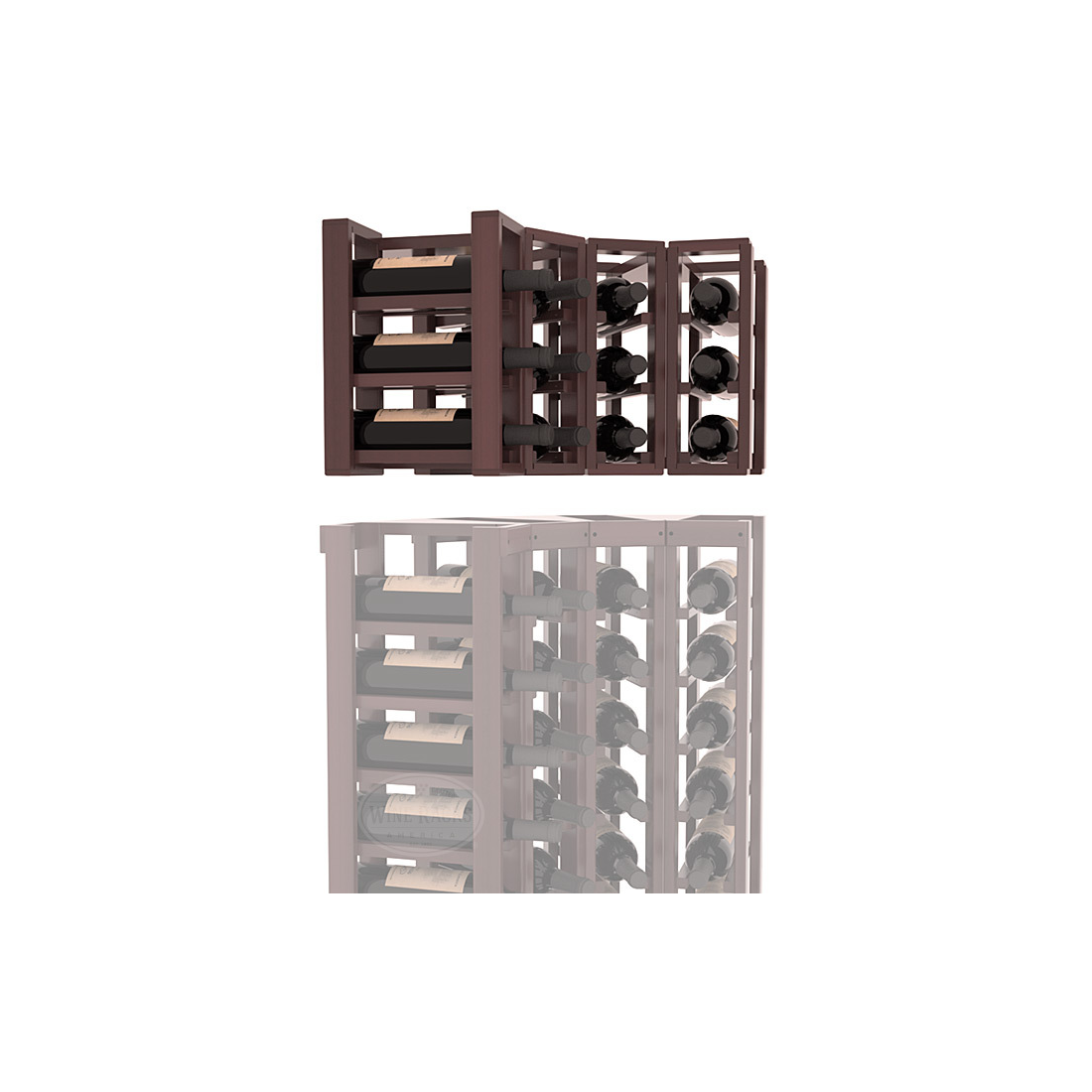 InstaCellar - 4 Column Corner Extender Rack in Premium Redwood Walnut stained with WineSafe™ Satin Sealant