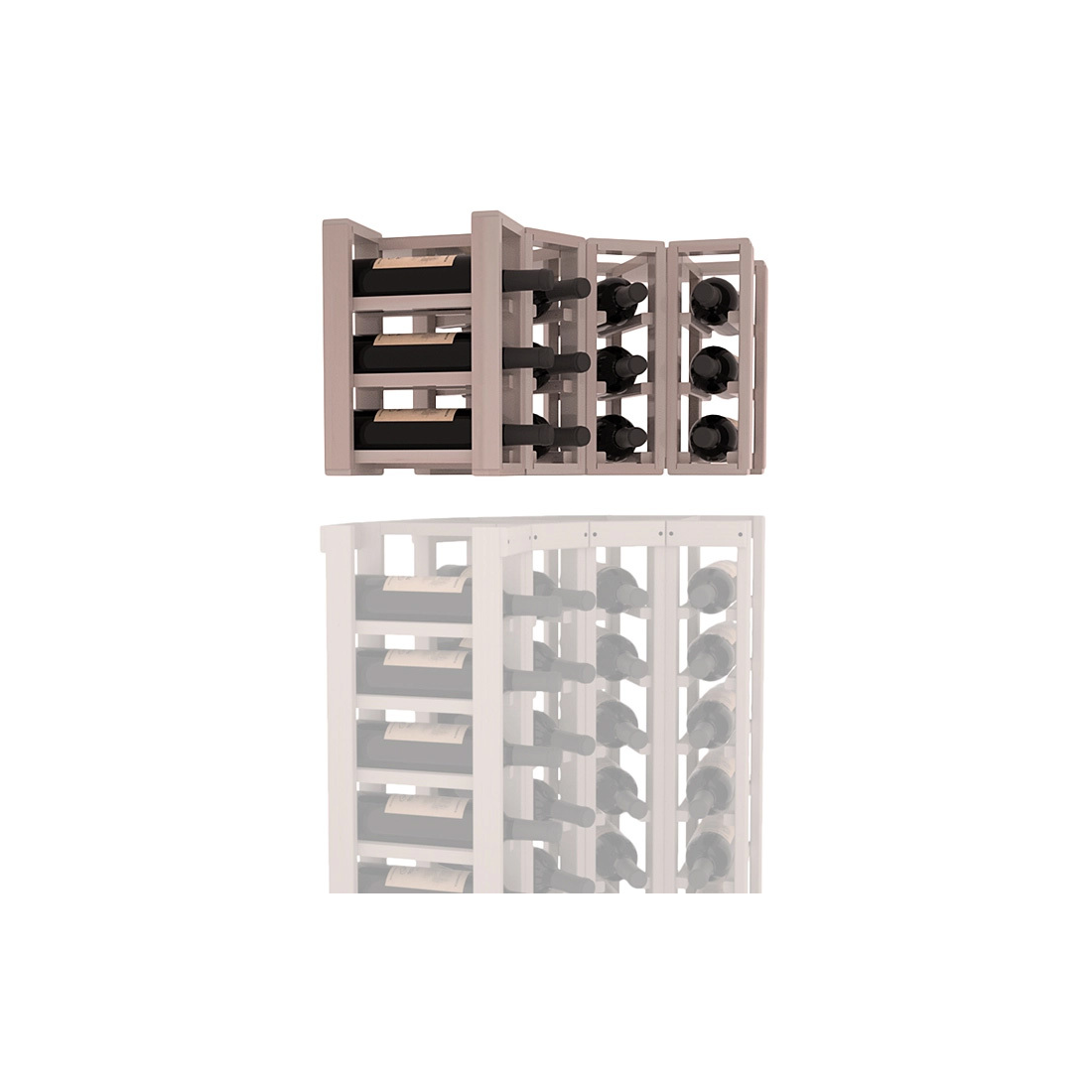 InstaCellar - 4 Column Corner Extender Rack in Premium Redwood Greywash stained with WineSafe™ Satin Sealant
