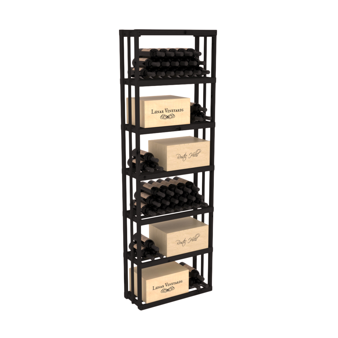 InstaCellar - Rectangle Bin Rack in Knotty Alder Black stained without WineSafe™ Satin Sealant