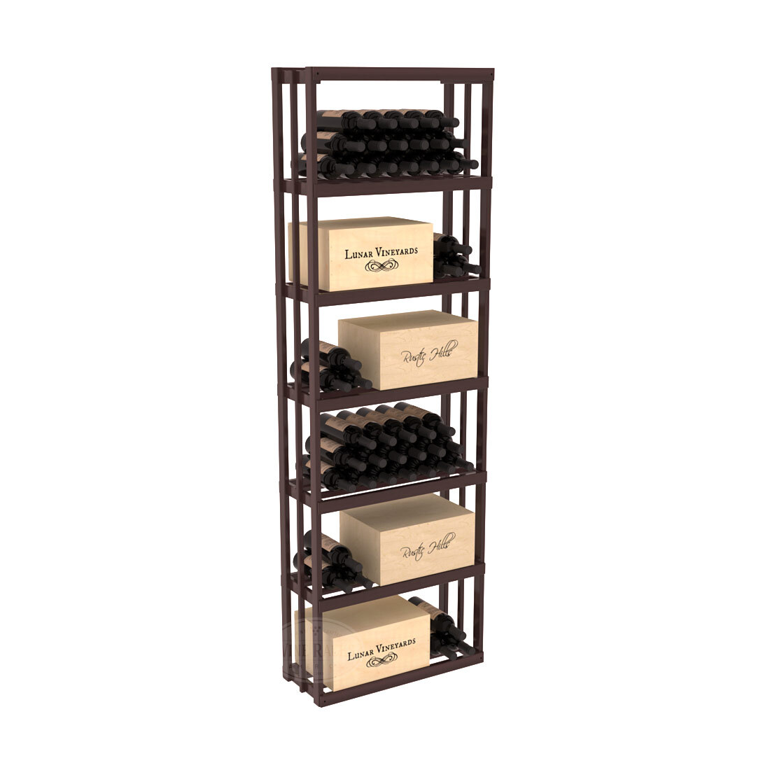 InstaCellar - Rectangle Bin Rack in Premium Redwood Walnut stained with WineSafe™ Satin Sealant