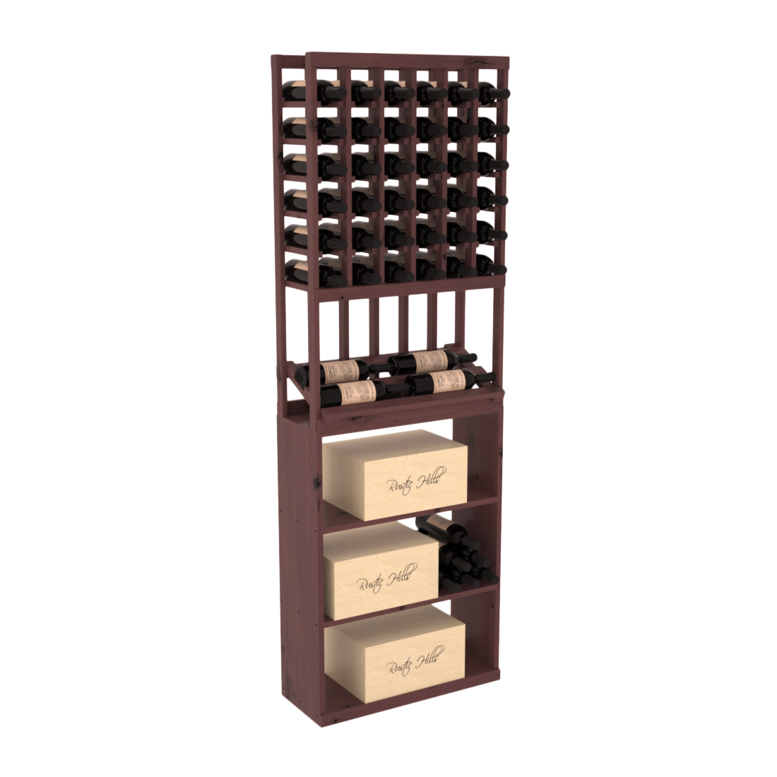 InstaCellar - 6 Column Side Display Case Bin Combo in Knotty Alder Walnut stained with WineSafe™ Satin Sealant